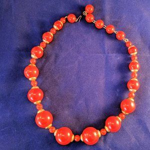 Vintage Jewelry - Retro Red Necklace Gold Tone Mid Century Statement Vintage Jewelry - Retro Red Necklace Gold Tone Mid Century Statement